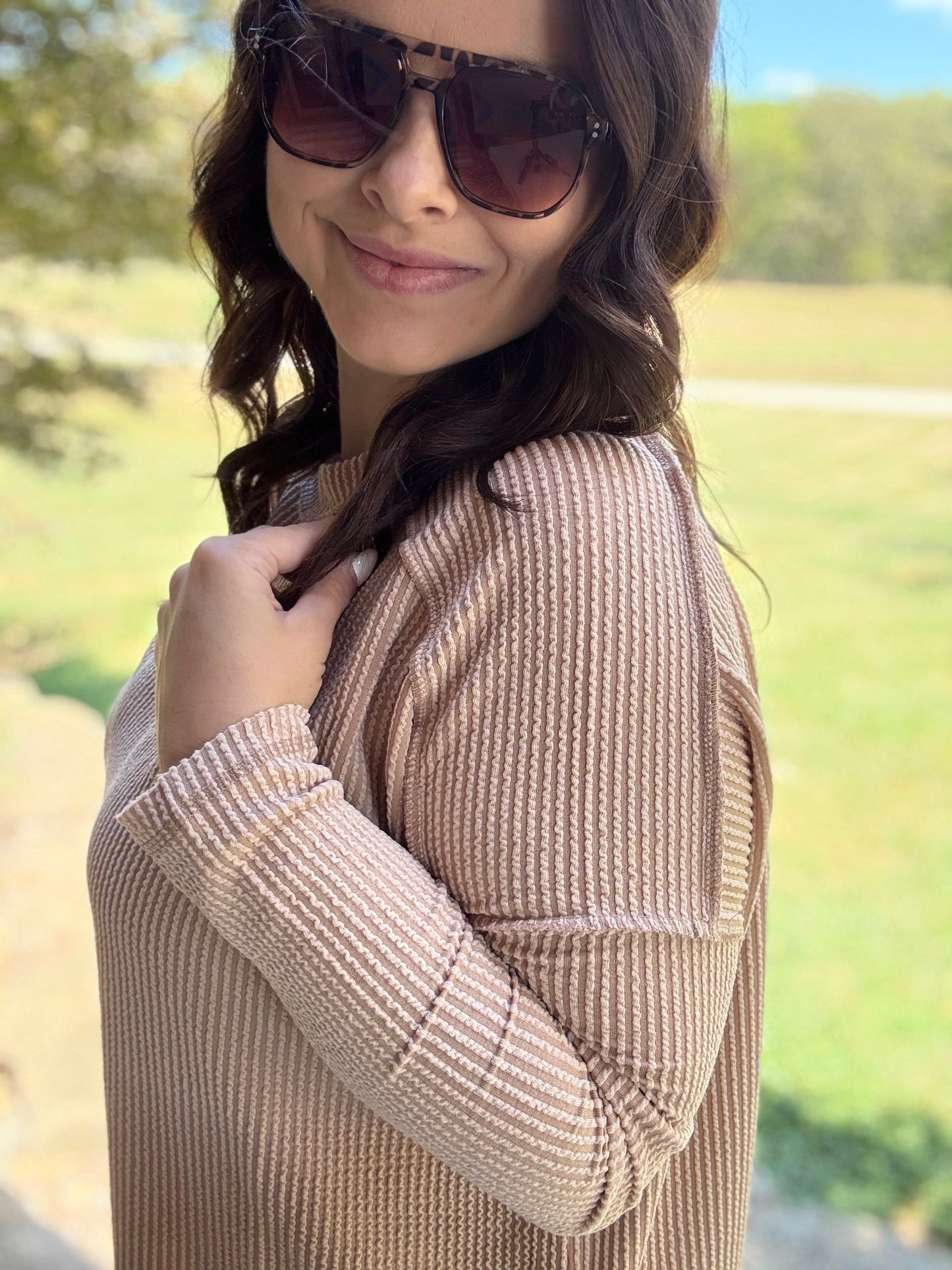 Fallin' For You Ribbed Tee - Light Mocha