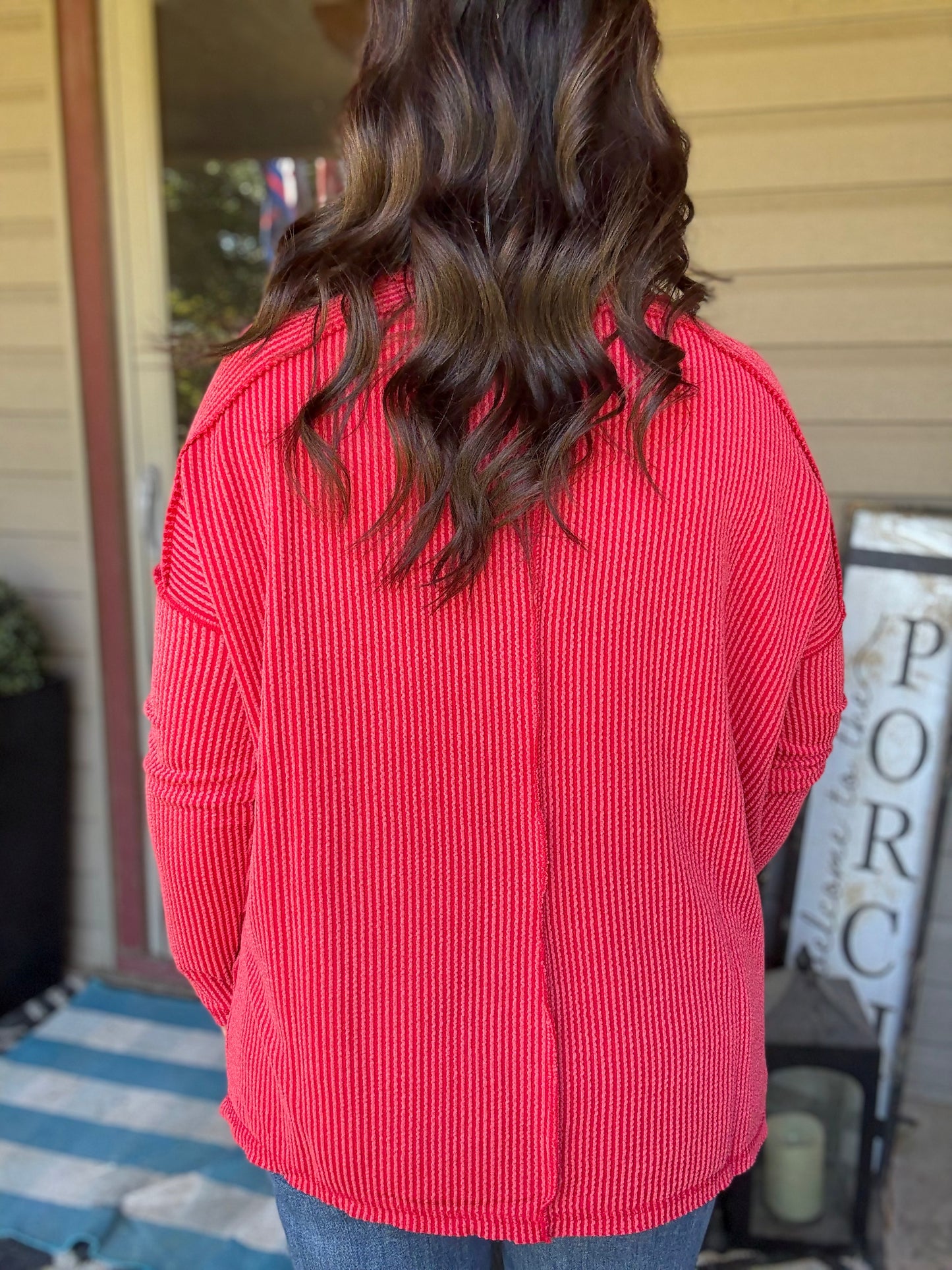 Fallin' For You Ribbed Tee - Ruby