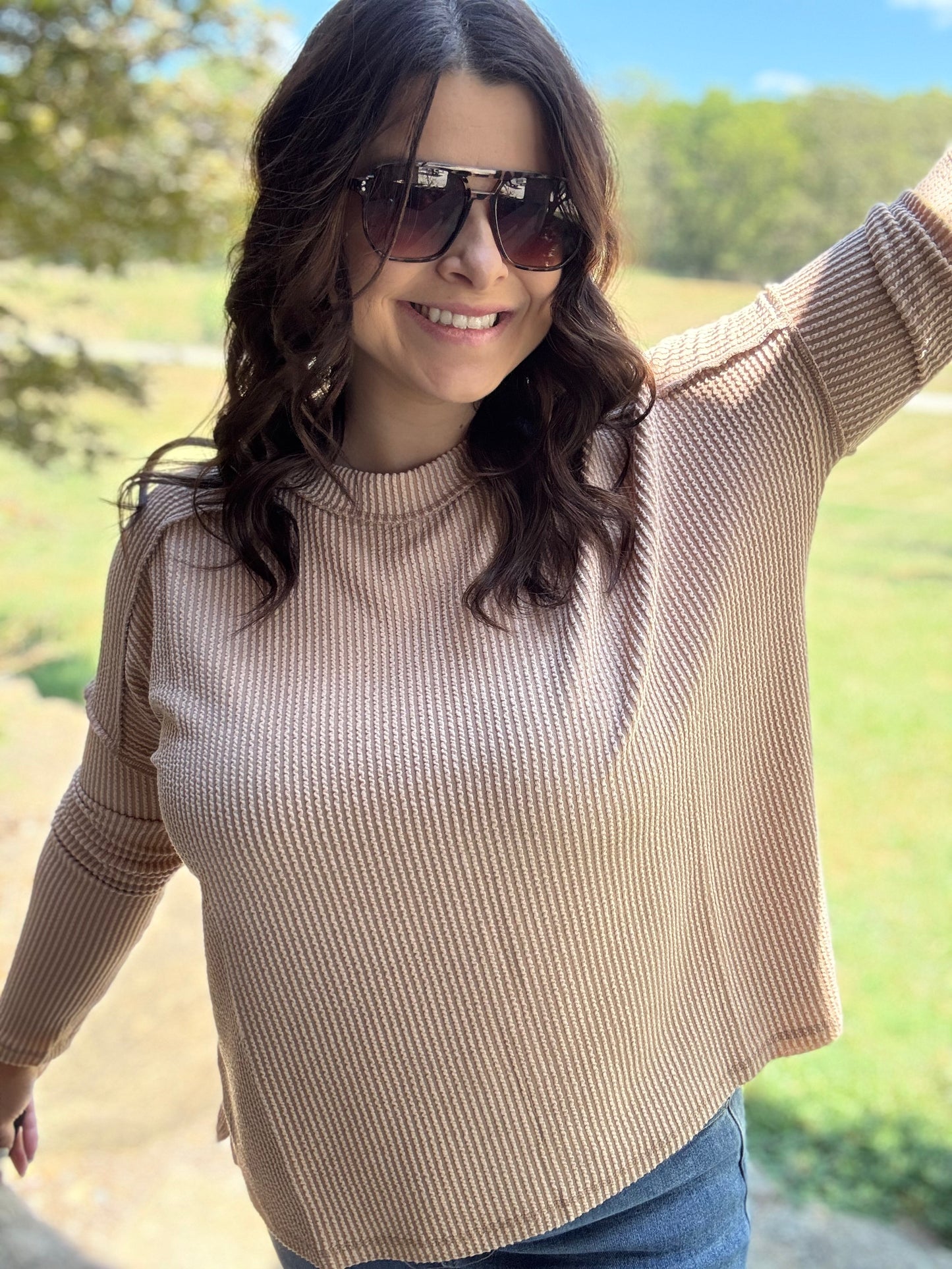 Fallin' For You Ribbed Tee - Light Mocha