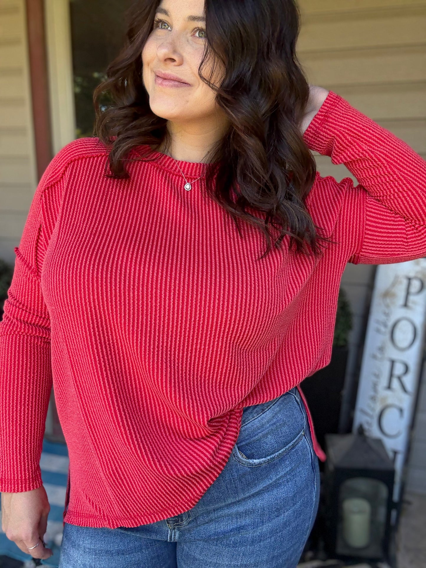 Fallin' For You Ribbed Tee - Ruby