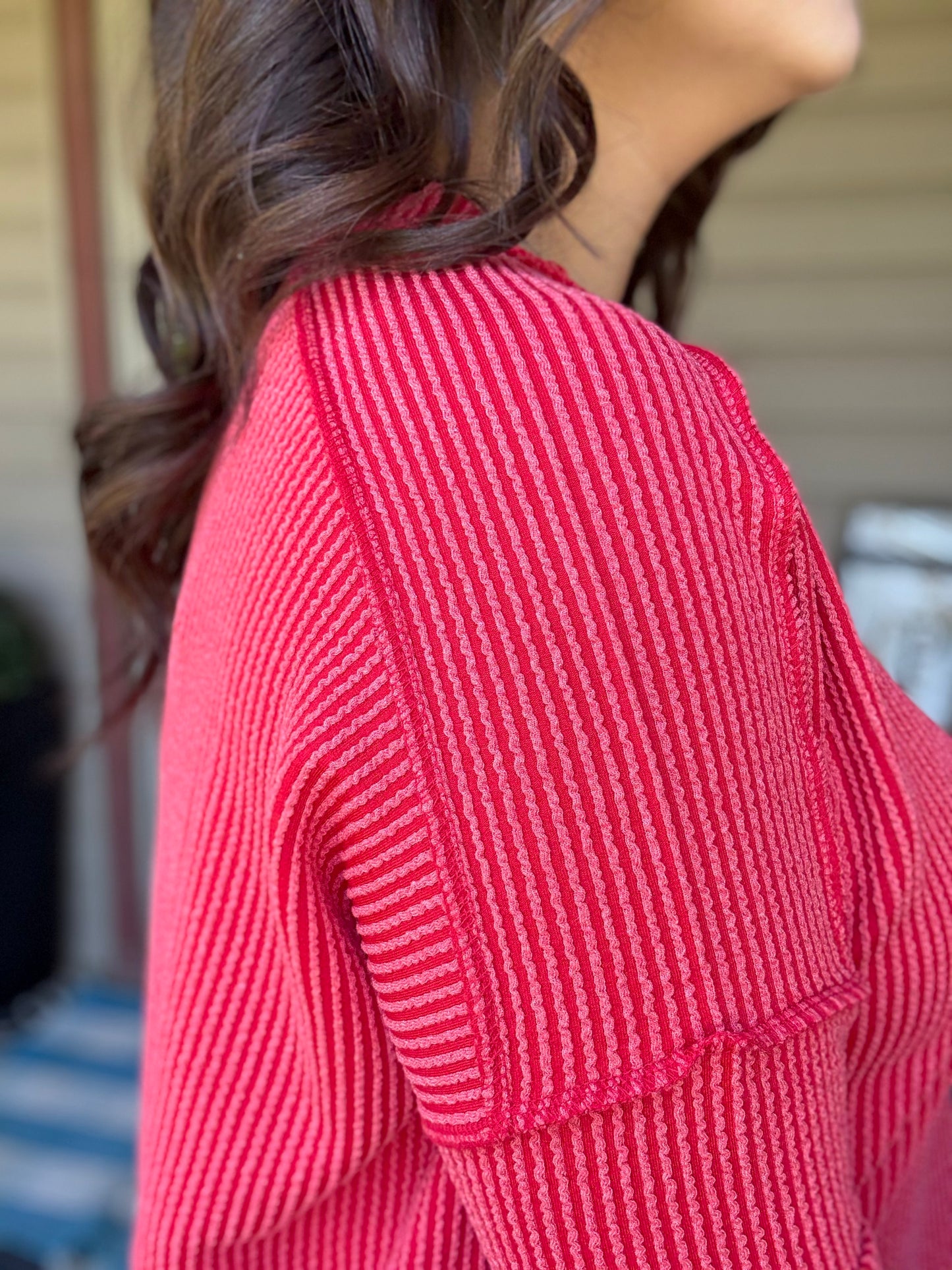 Fallin' For You Ribbed Tee - Ruby