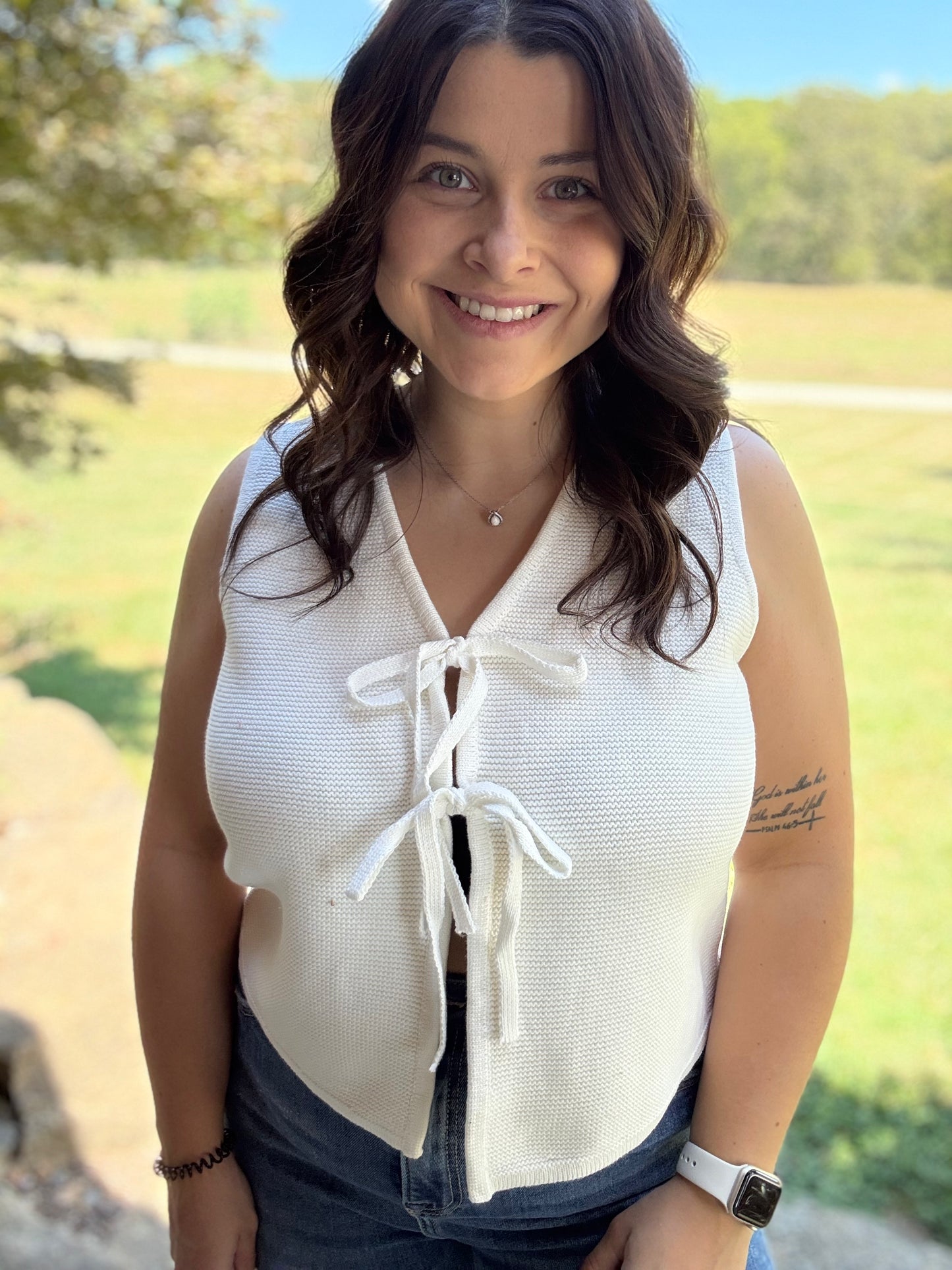 Tie Front Sweater Vest - White