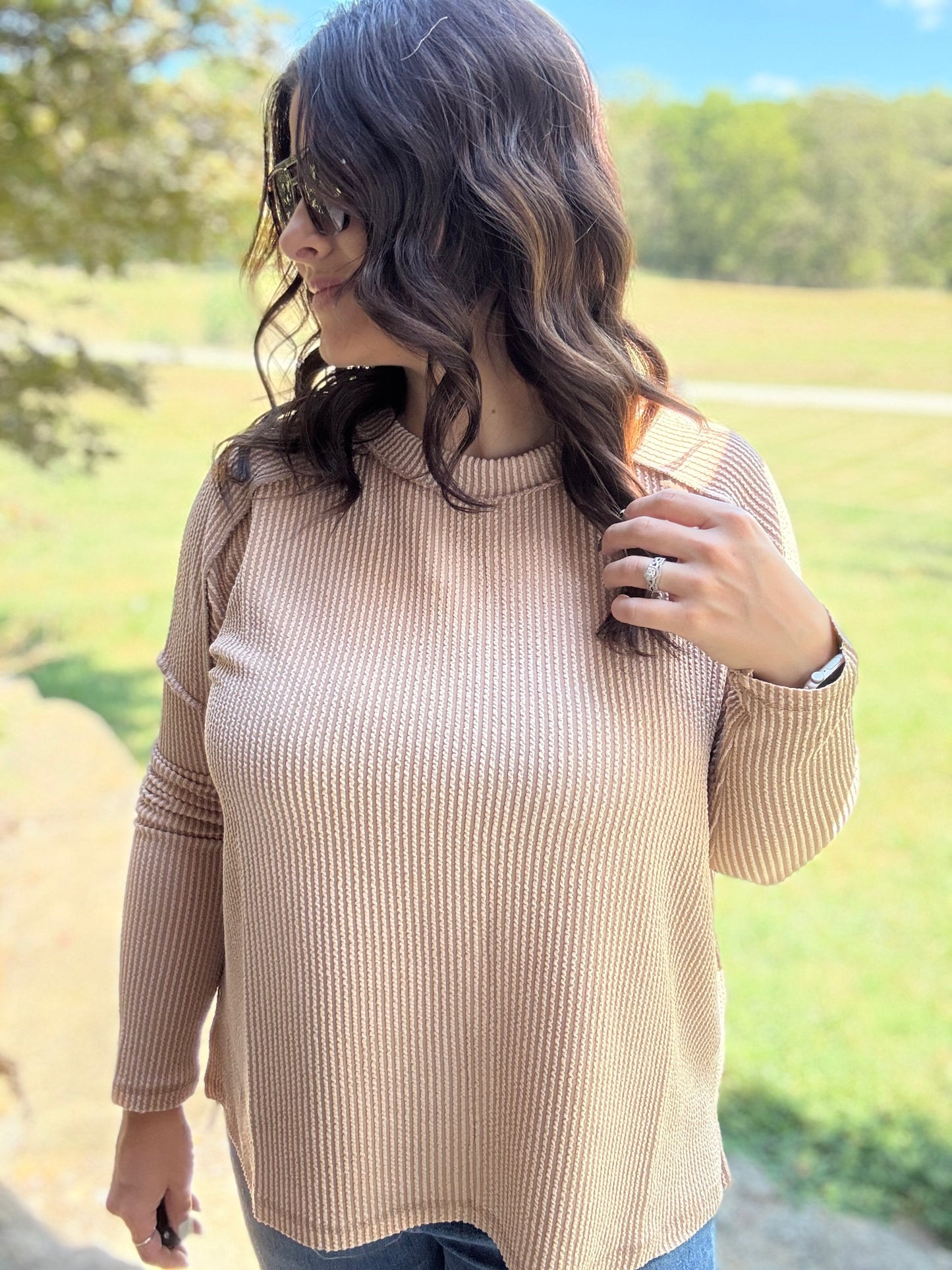 Fallin' For You Ribbed Tee - Light Mocha