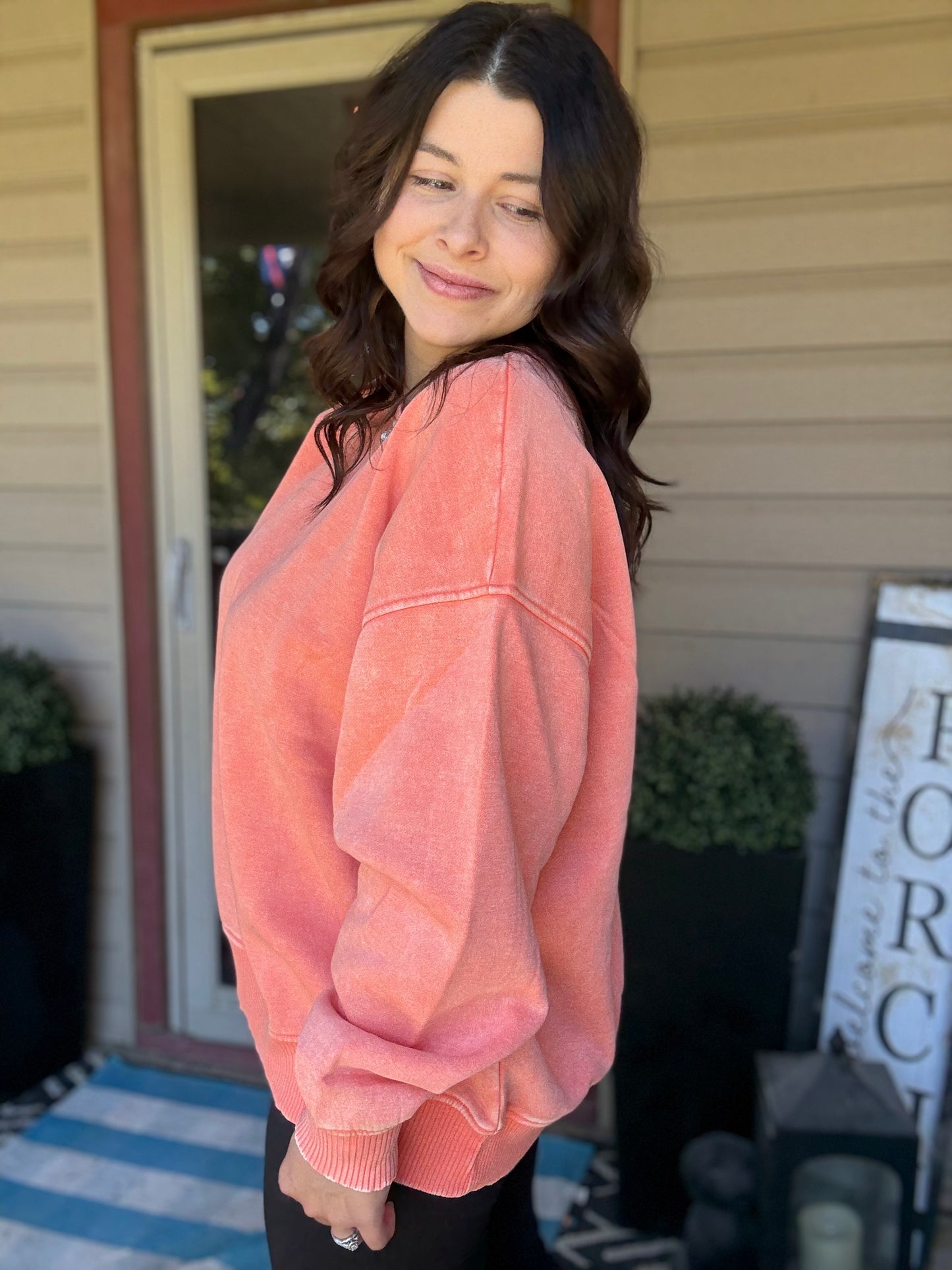 Oversized Fleece Sweatshirt - Coral