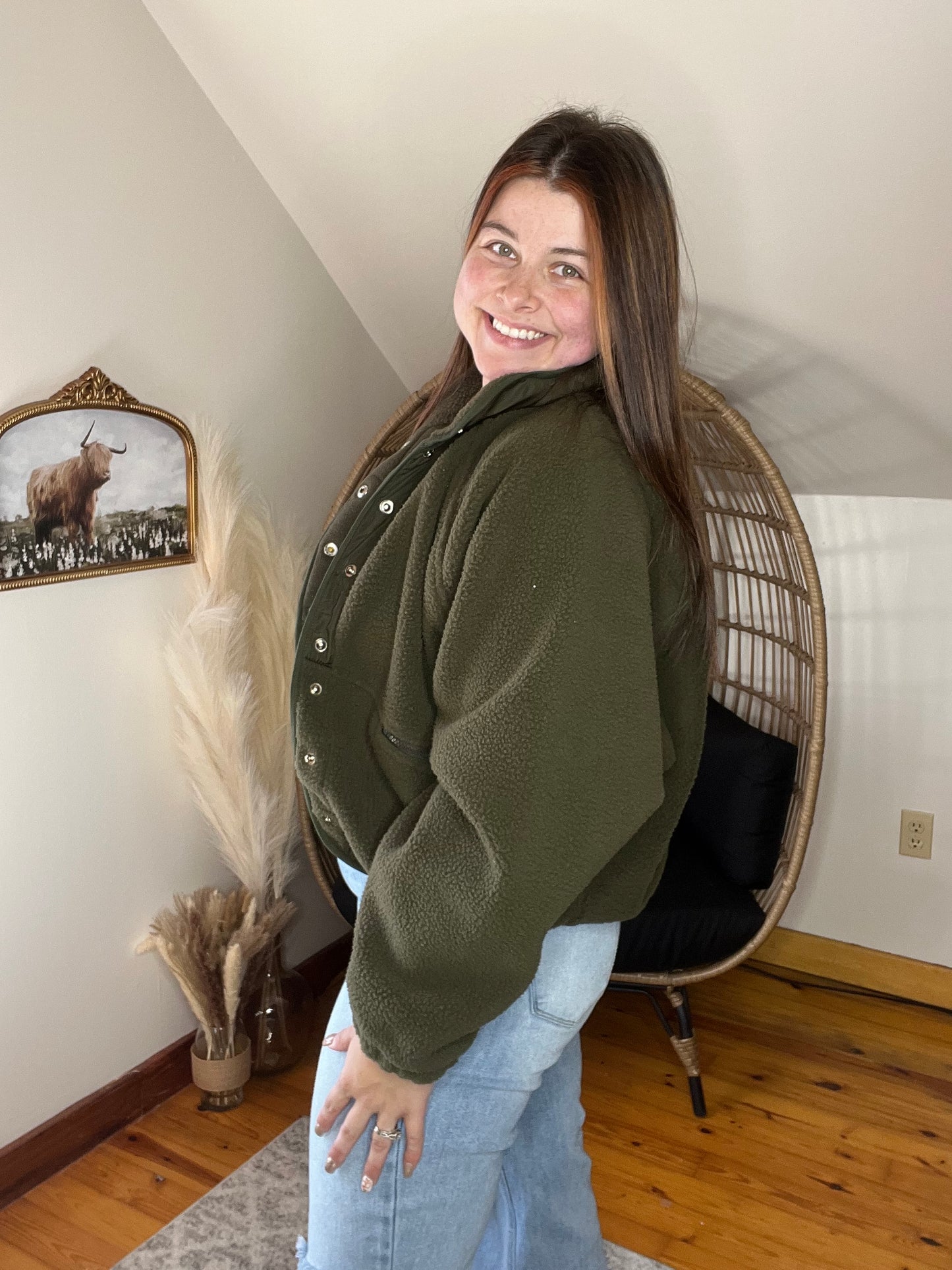 Olive Button Fleece Jacket