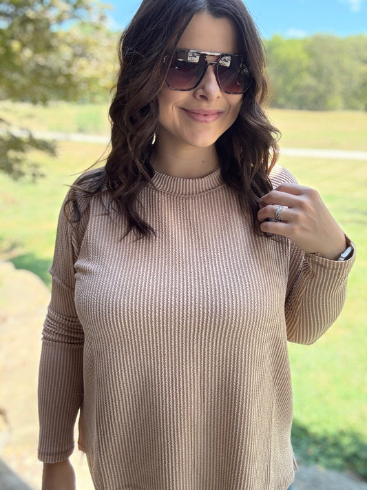 Fallin' For You Ribbed Tee - Light Mocha