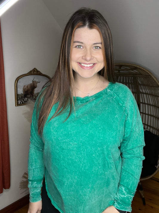 Crinkle Sleeve Top - K Green