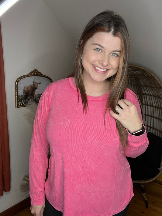 Ribbed Scoop Neck Top - Fuchsia