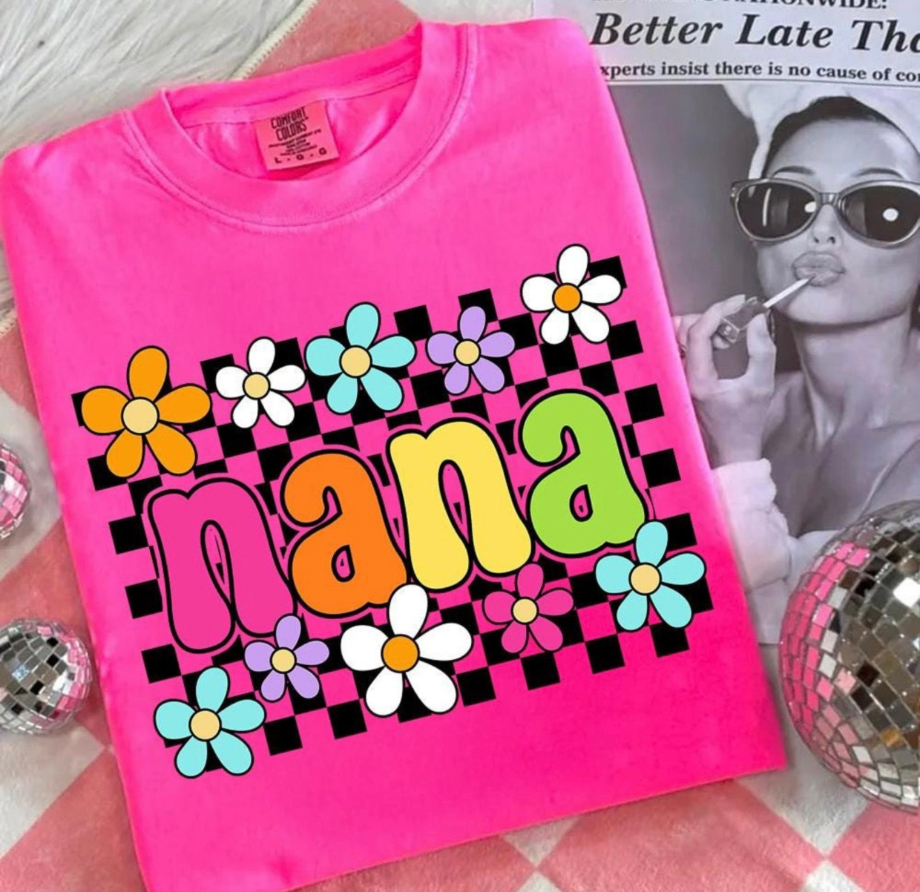 Floral Neon Checkered Name Tee