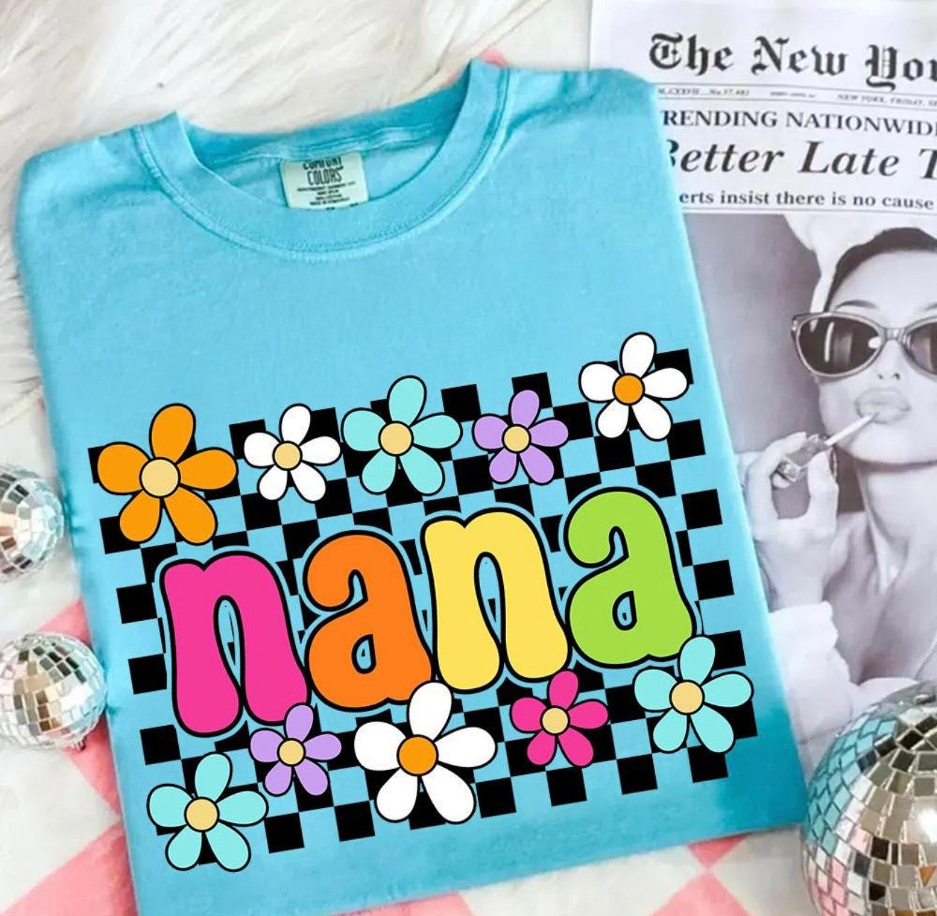 Floral Neon Checkered Name Tee