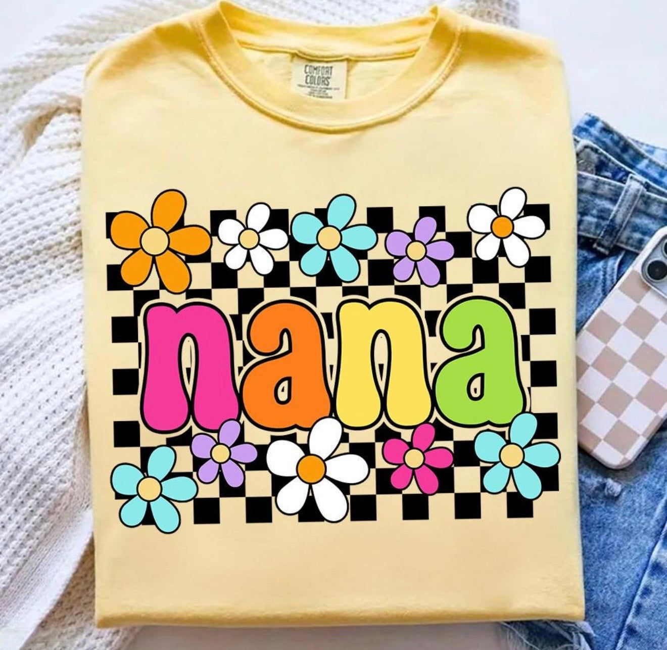 Floral Neon Checkered Name Tee