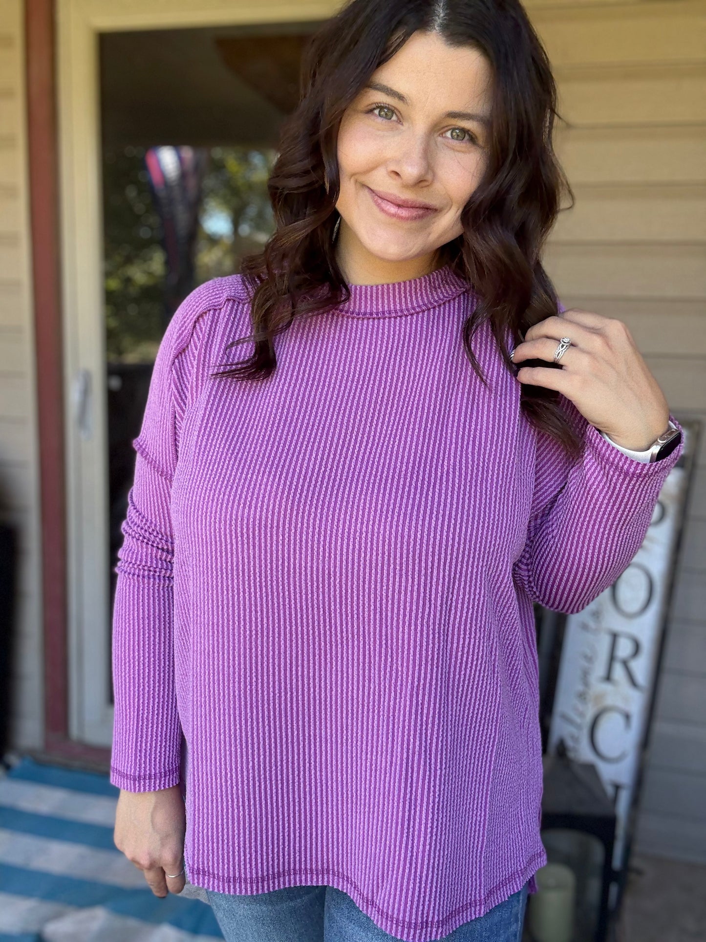 Fallin' For You Ribbed Tee - Plum