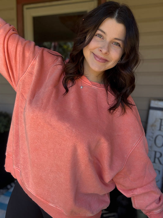 Oversized Fleece Sweatshirt - Coral