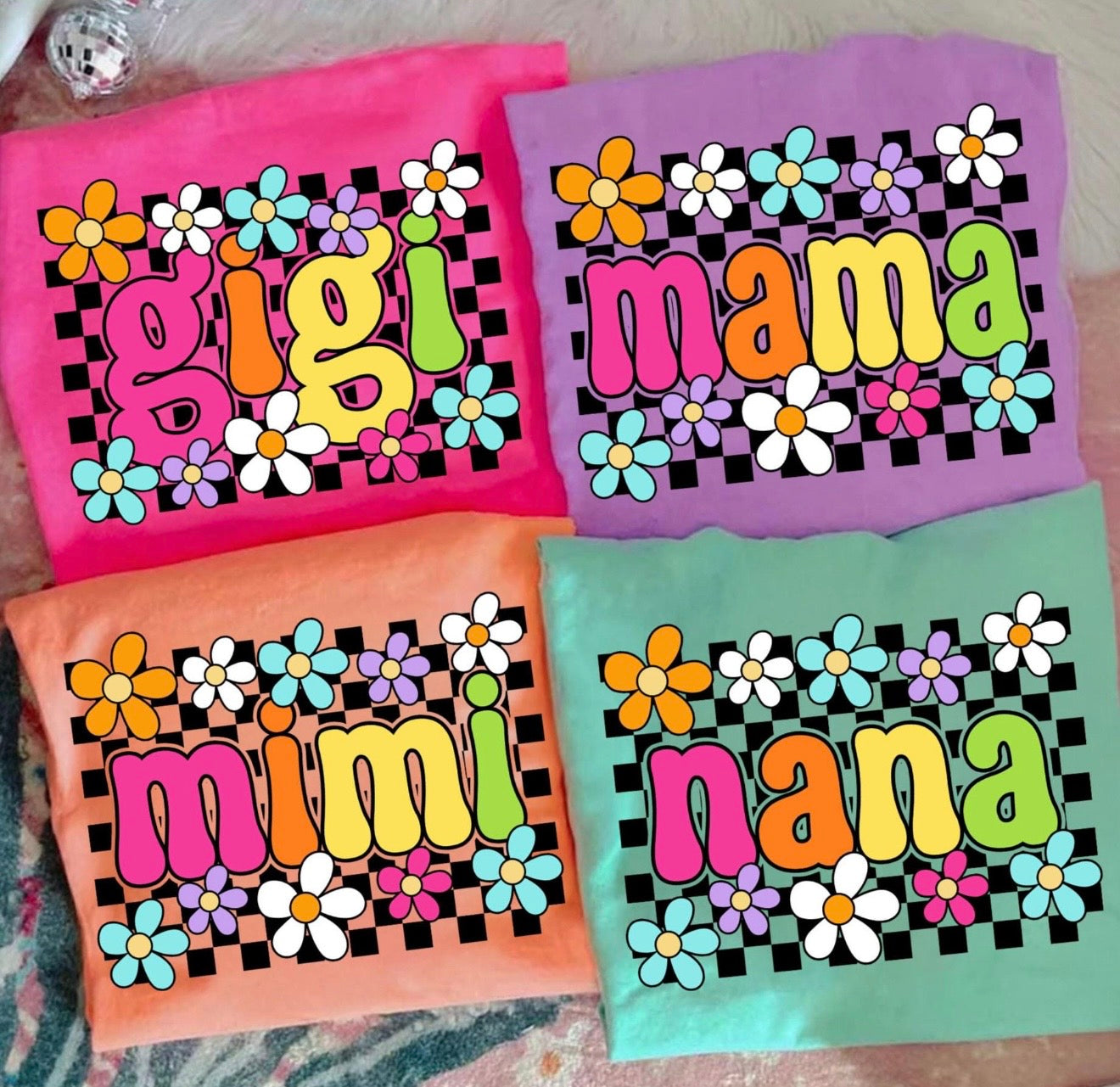 Floral Neon Checkered Name Tee