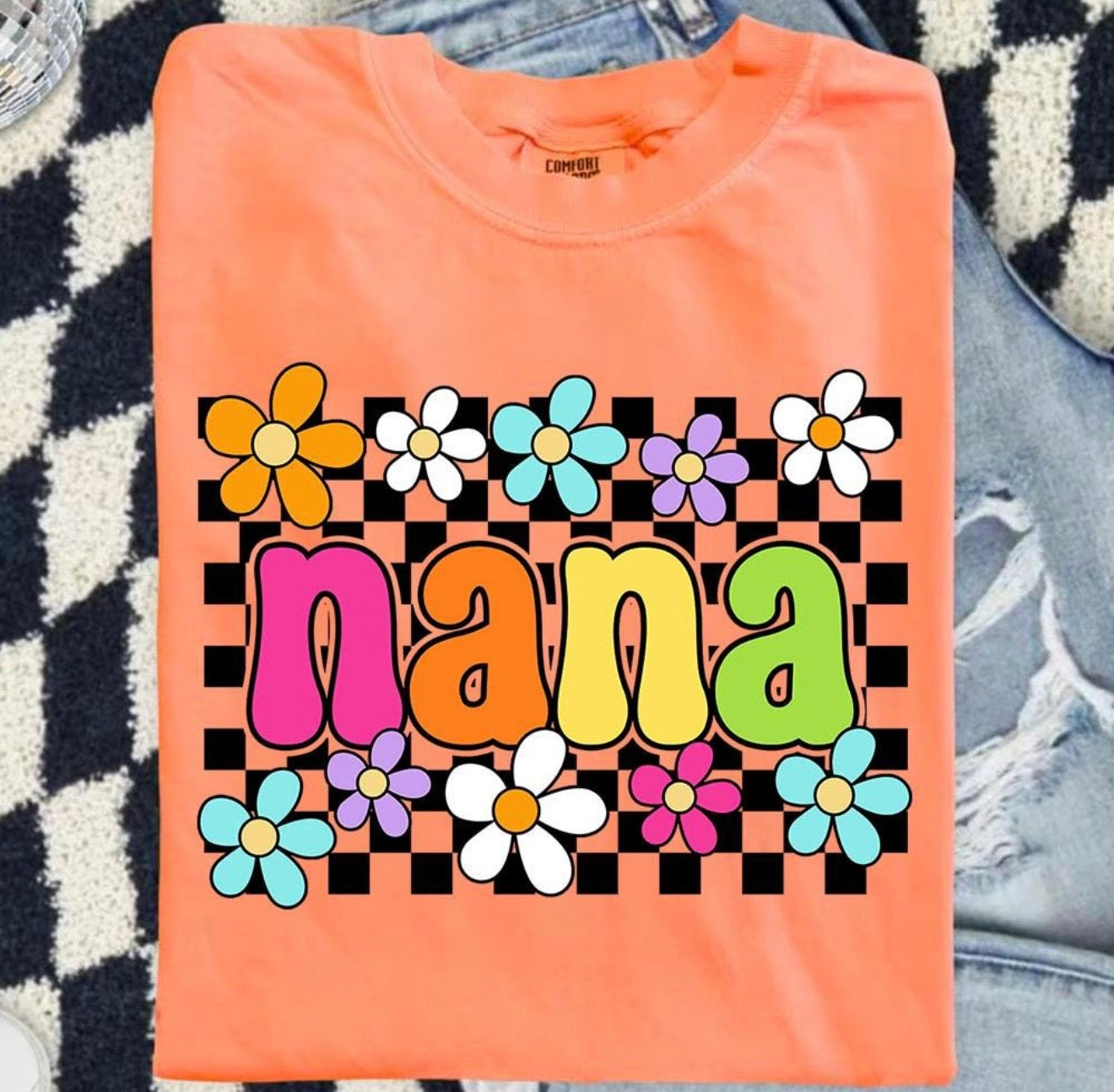 Floral Neon Checkered Name Tee