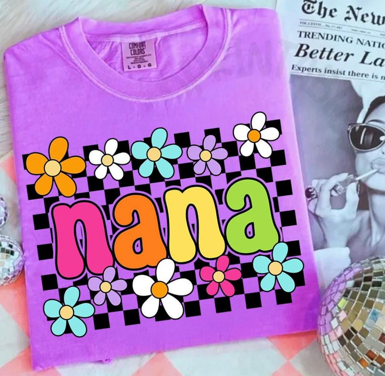 Floral Neon Checkered Name Tee