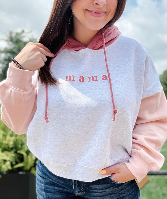 Mama Colorblock Cropped Hoodie