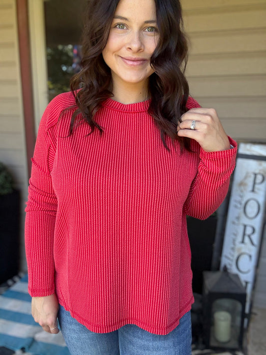 Fallin' For You Ribbed Tee - Ruby