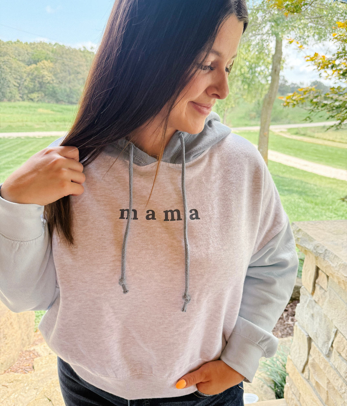 Mama Colorblock Cropped Hoodie