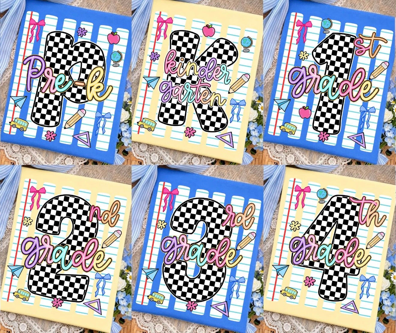 Checkered Notebook Girls Back to School Grade Tee