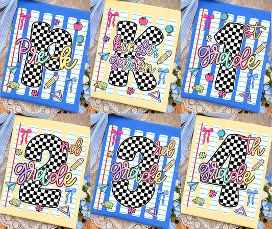Checkered Notebook Girls Back to School Grade Tee