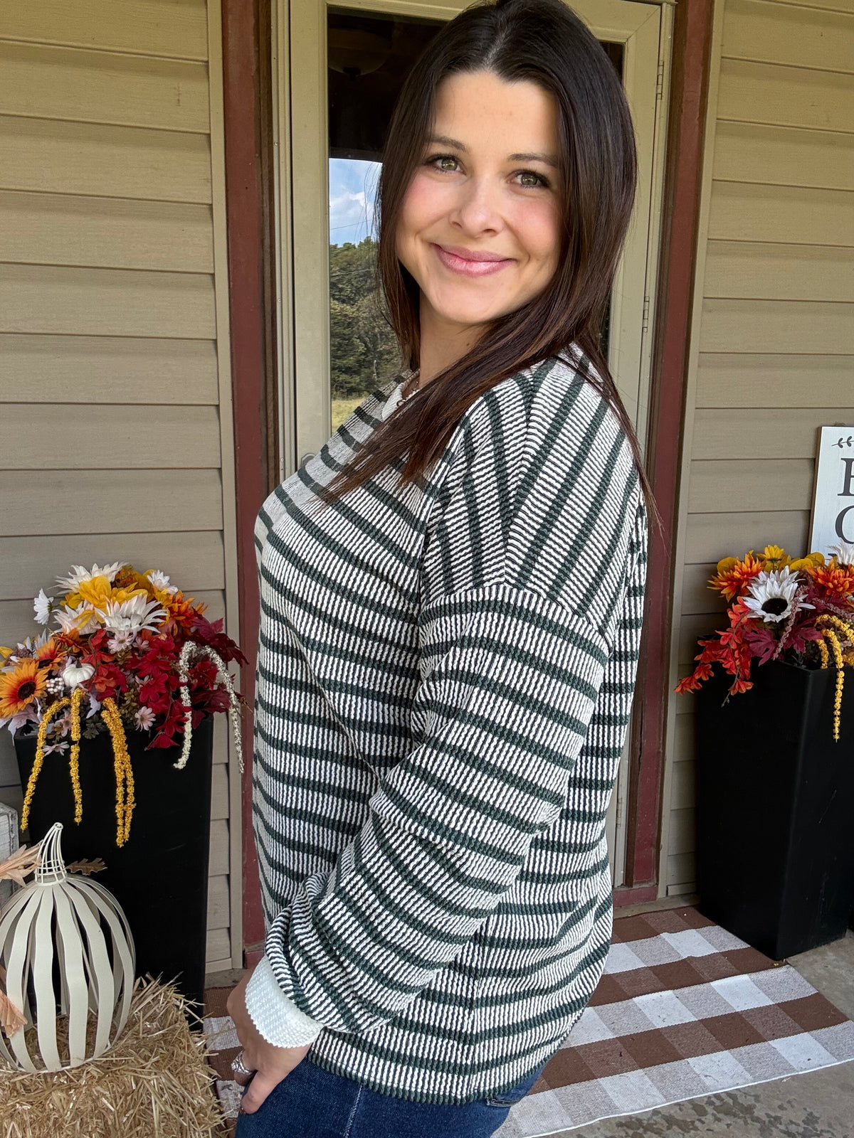 Raised Rib Striped Blouse