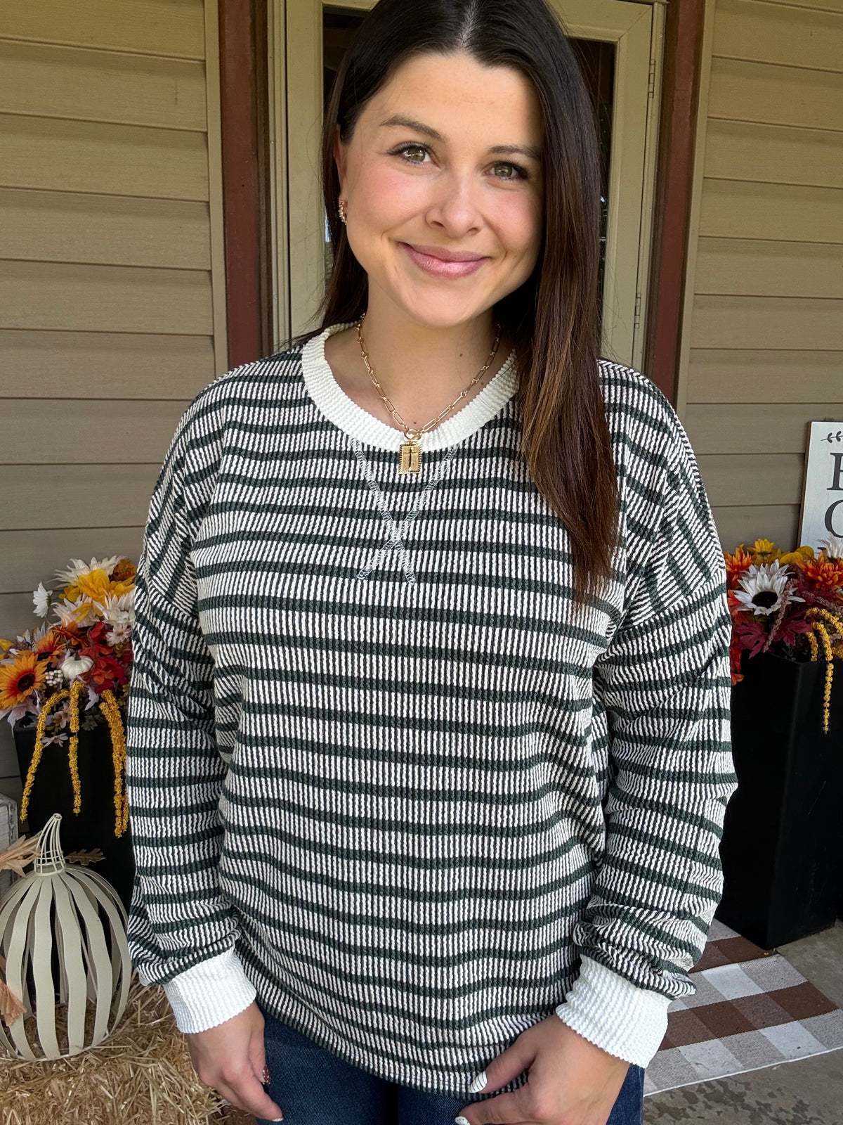 Raised Rib Striped Blouse
