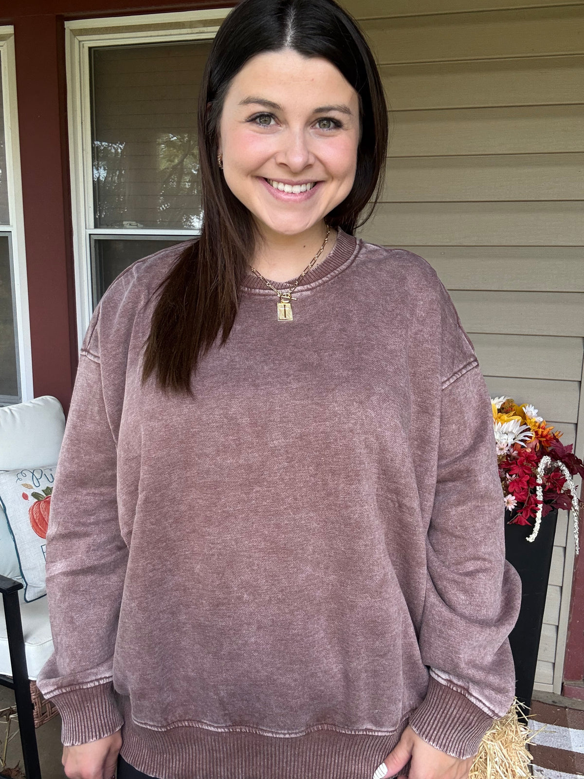 Oversized Fleece Pullover - Brown